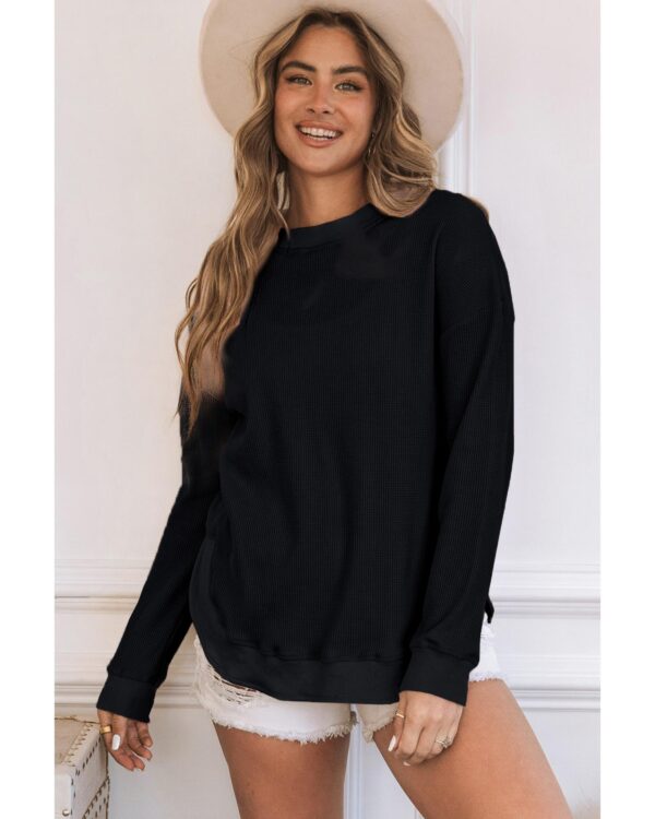 Fanno-Womens Crew Neck Ribbed Trim Waffle Knit Top Quality Material Available Sizes