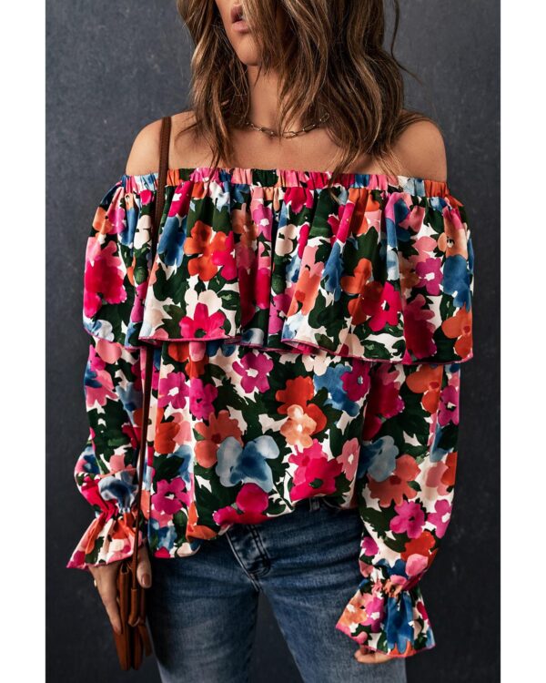 Fanno-Floral Print Ruffled Off Shoulder Blouse for Women Elegant Casual and Formal Wear