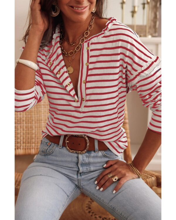 Fanno-Striped Ruffled Long Sleeve Top for Women Casual or Formal Wear Sizes Available