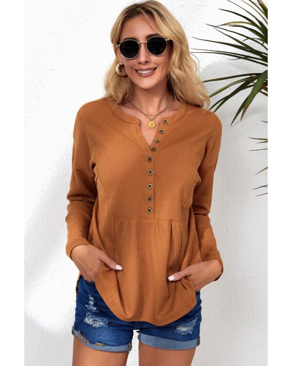 Fanno-Waffle Knit Half Button Henley Top Comfortable Stylish Casual Semi-Formal Wear