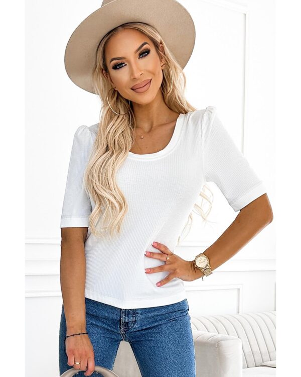 Fanno-Ribbed Knit Top for Women Elegant Round Neck Half Sleeve Comfortable Fashion Must-Have