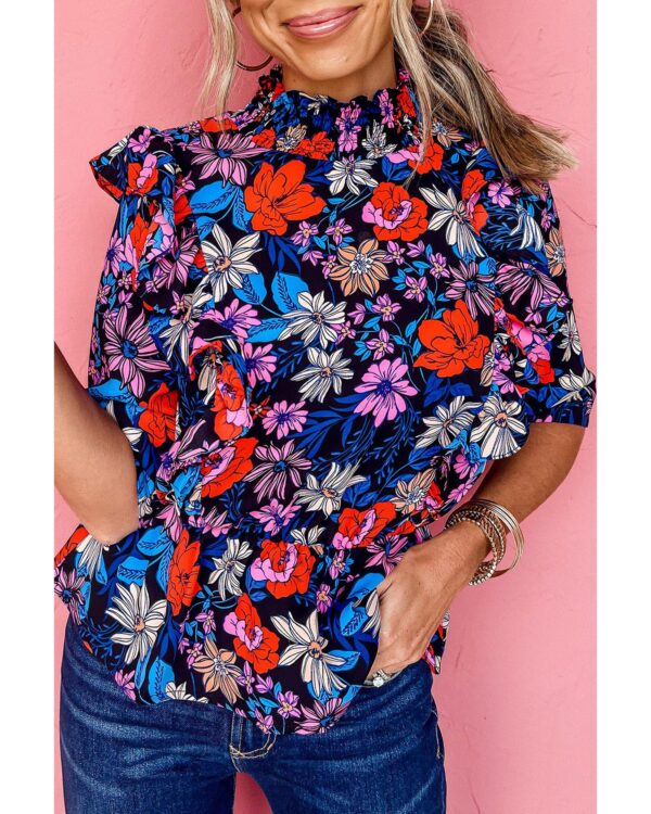 Fanno-Floral Print Ruffle Peplum Top Lightweight Comfortable Stylish for Casual Formal Wear