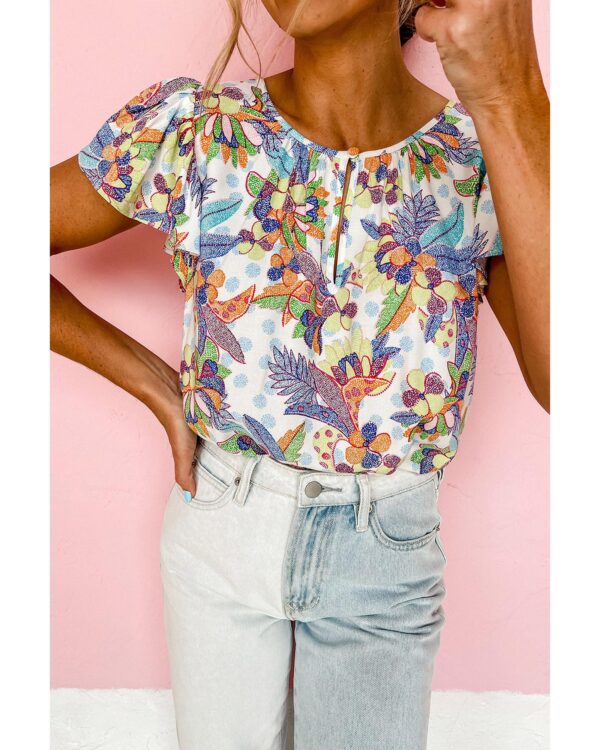 Fanno-Floral Blouse with Ruffled Sleeves for Stylish and Elegant Outfits