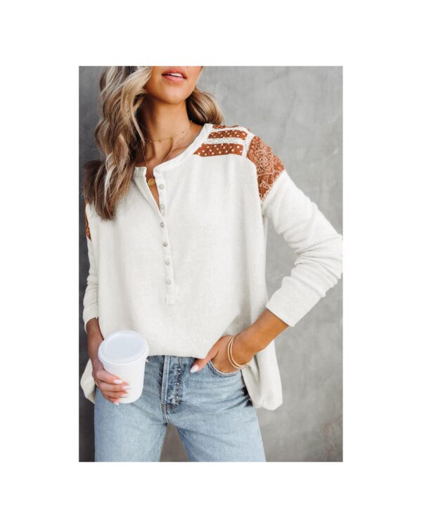 Fanno-Womens White Henley Top with Crochet Lace Detailing Comfortable Versatile Fit