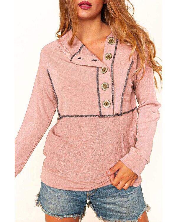 Fanno-Pink Princess Line Out Seam Hoodie for Women with Button Front Closure