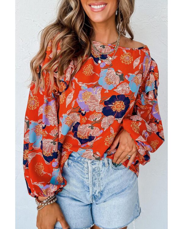 Fanno-Floral Print Ruffle Puff Sleeve Blouse for Women Stylish Casual and Formal Wear