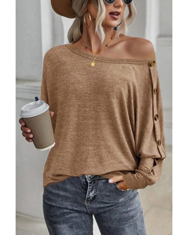 Fanno-Khaki Dolman Sleeve Top with Buttons Soft Relaxed Fit for Versatile Outfits XL