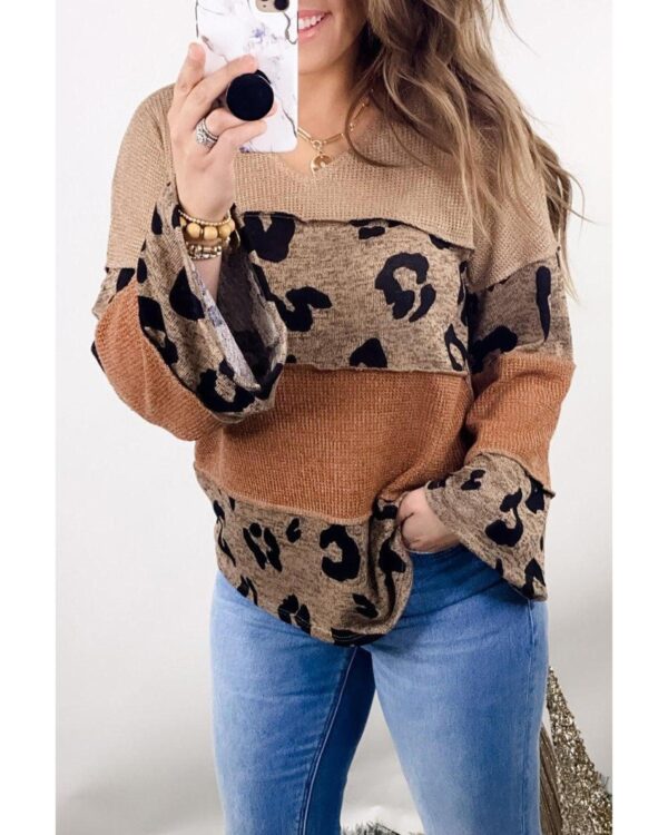 Fanno-Leopard Patchwork Knit Top for Women Loose Fit Stylish Casual Wear