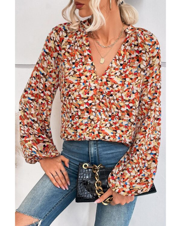 Fanno-Multicolor Bishop Sleeve Blouse with Split V Neck for Casual and Formal Wear