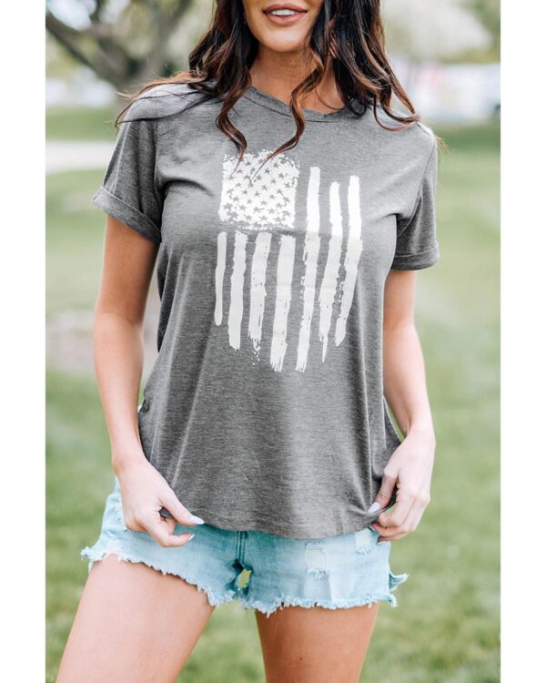 Fanno-Quality America Flag Print Short Sleeve Crewneck T-shirt for Women Casual Wear