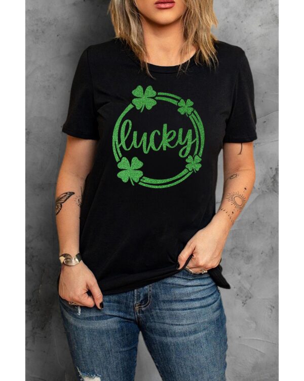 Fanno-Stylish Women's T-Shirt with Sequin  Clover Print for Casual Wear 2XL