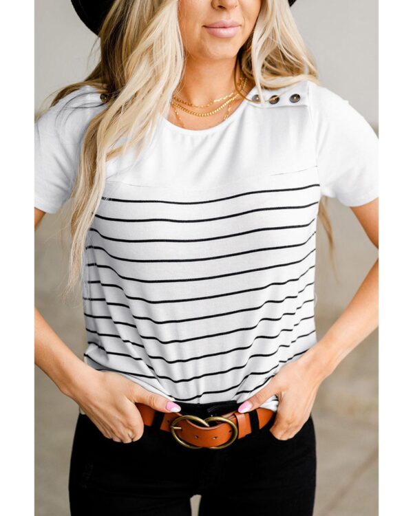 Fanno-Nautical Striped Buttoned Short Sleeve Top for Women Stylish Versatile Casual Wear