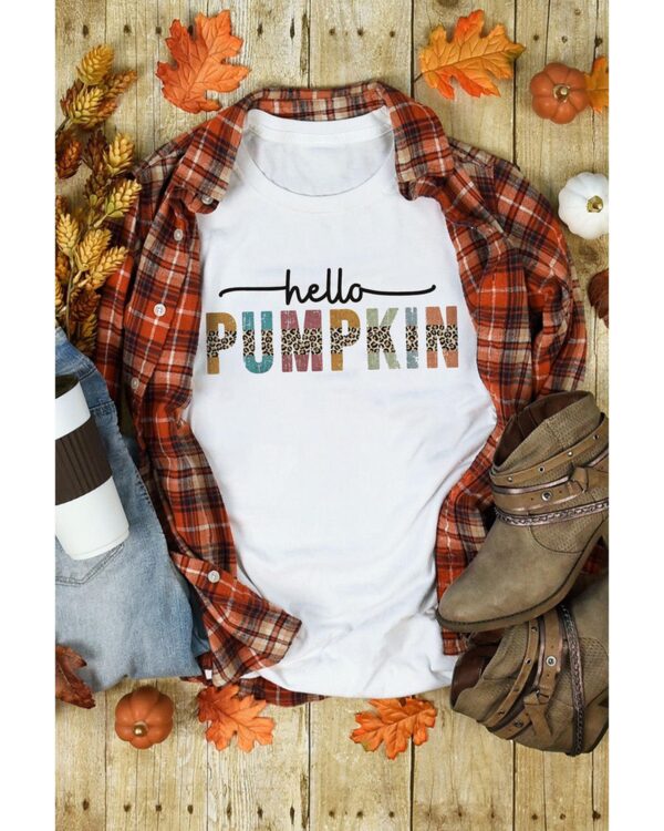 Fanno-Colorful Pumpkin Leopard Graphic Casual Tee for Women in Multiple Sizes