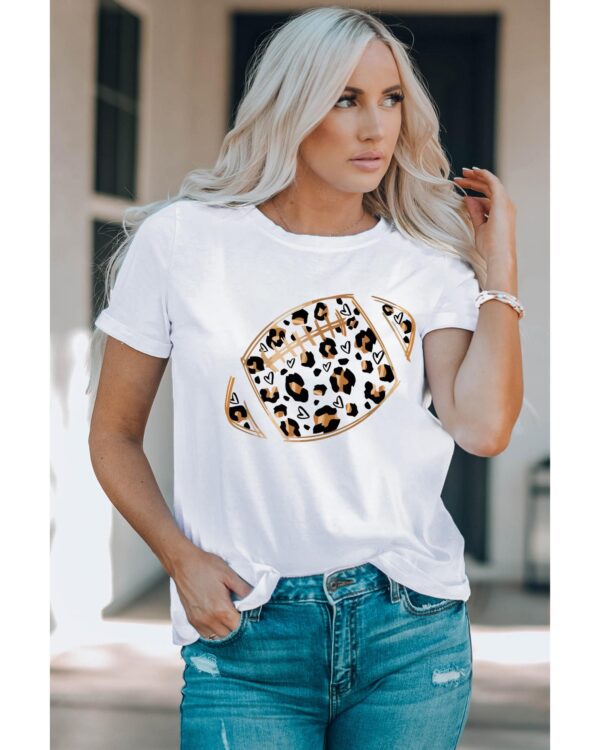 Fanno-Womens Leopard Heart Shape Rugby Print Short Sleeve T-Shirt for Casual Wear