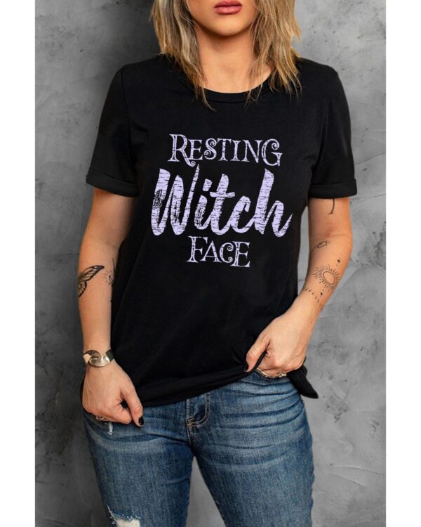 Fanno-Womens Resting Witch Face Graphic Tee Short Sleeve Halloween Party Top 2XL