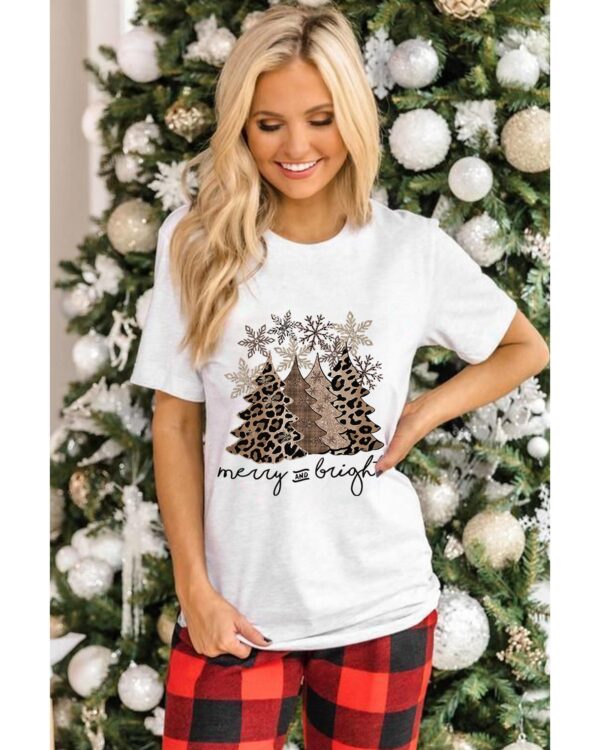 Fanno-Womens Crew Neck Leopard Christmas Tree Graphic Print T-Shirt 2XL Holiday