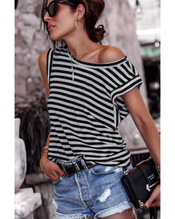 Fanno-Striped Butterfly Sleeve T-Shirt for Women Comfortable Trendy Casual Wear XL