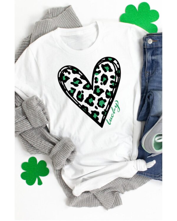 Fanno-Leopard Heart Print St Patricks Day T-Shirt for Women Stylish and Trendy 2XL