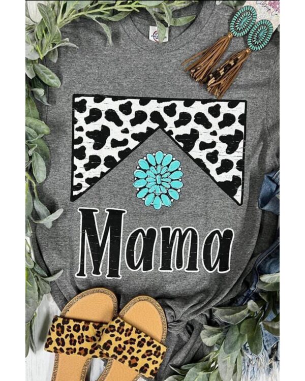 Fanno-Leopard Turquoise Bead Mama Graphic T-shirt for Women Casual Fashionable Fit