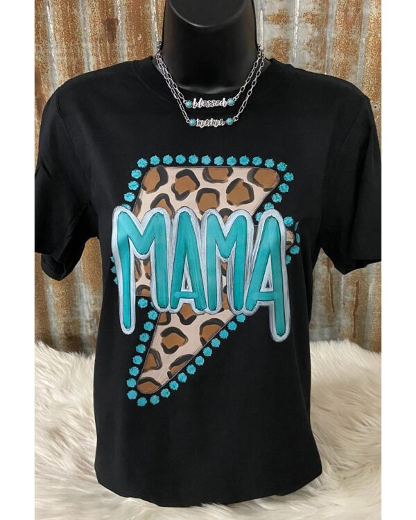 Fanno-Western Fashion MAMA Leopard Lightening Graphic Tee Comfortable Trendy Casual Wear