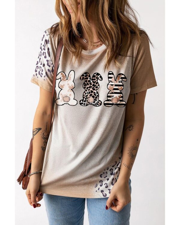 Fanno-Graphic Tee for Women Easter Bunny Leopard Print Casual Comfortable Fit XL