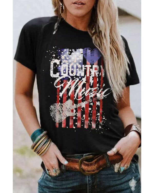 Fanno-Country Music American Flag Print Short Sleeve T-Shirt for Independence Day 2XL