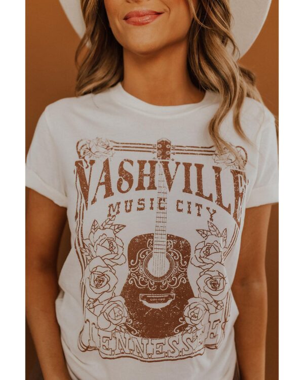 Fanno-Nashville Music City Graphic Crew Neck Tee for Music Lovers and Fashion Enthusiasts