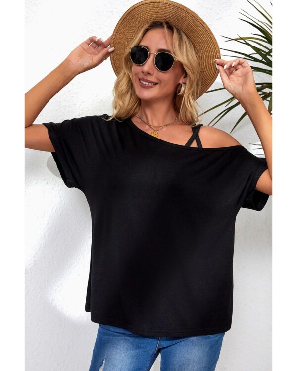 Fanno-Asymmetric Criss Cross One Shoulder T-Shirt Comfortable Stylish Versatile XL