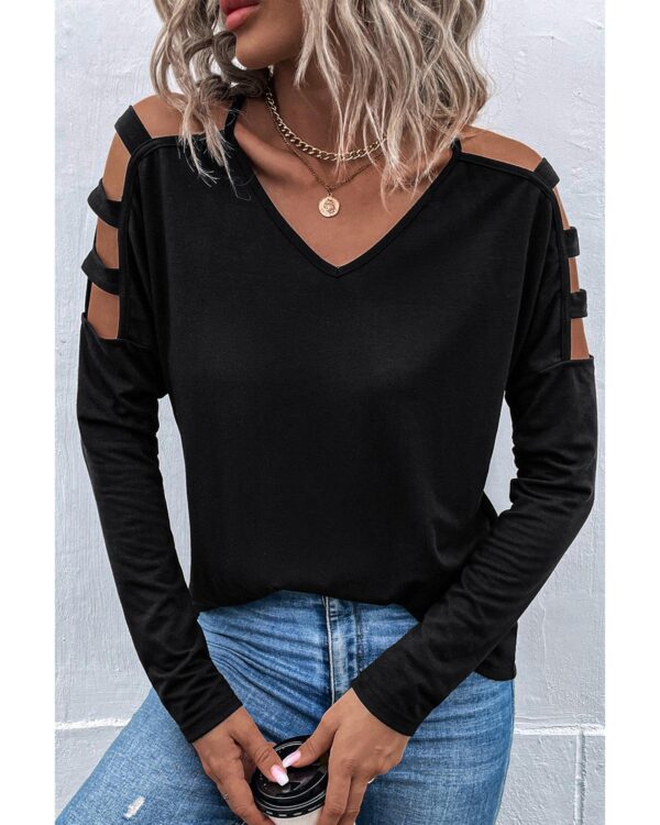 Fanno-Cold Shoulder Cut Out Long Sleeve Top for Women Comfortable Versatile Fashion Top