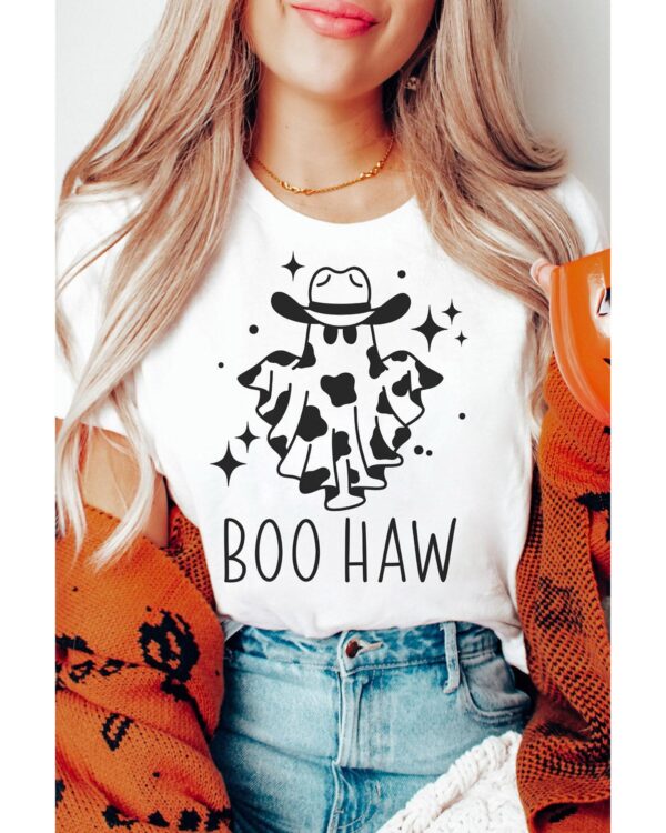 Fanno-Graphic Crew Neck Tee for Halloween BOO HAW Print Casual Stylish Wear