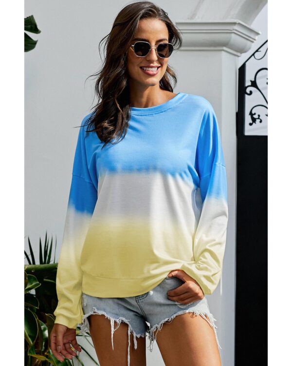 Fanno-Color Block Tie Dye Pullover Sweatshirt for Women Comfortable Trendy Casual Wear