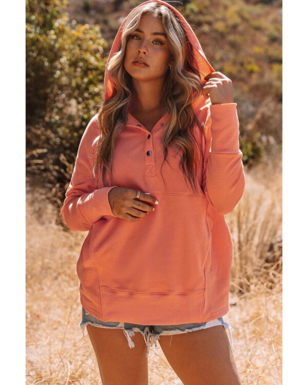 Fanno-Batwing Sleeve Pocketed Henley Hoodie for Women Stylish Comfortable Versatile Wear