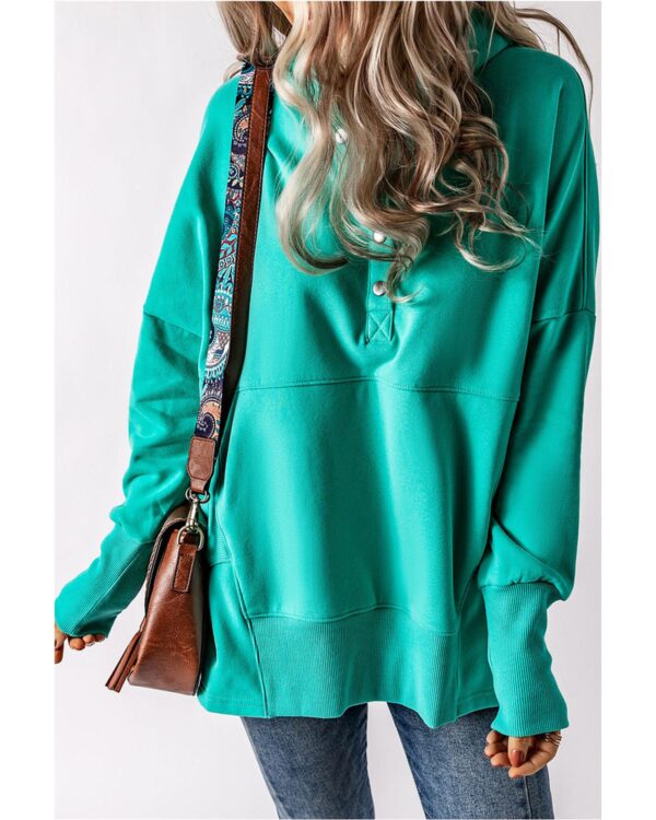 Fanno-Batwing Sleeve Pocketed Henley Hoodie for Women in Turquoise Casual Wear