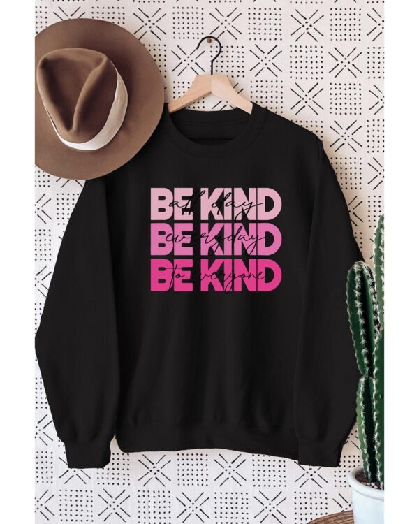 Fanno-Women's Crew Neck BE KIND Letter Print Sweatshirt 70% Polyester 30% Cotton 2XL