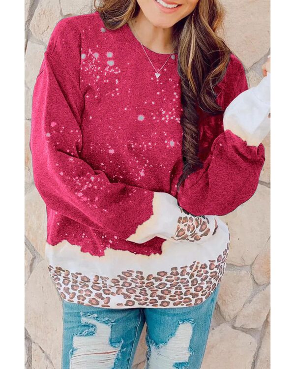 Fanno-Leopard Bleached Pullover Sweatshirt for Women Trendy Casual Layering Wear