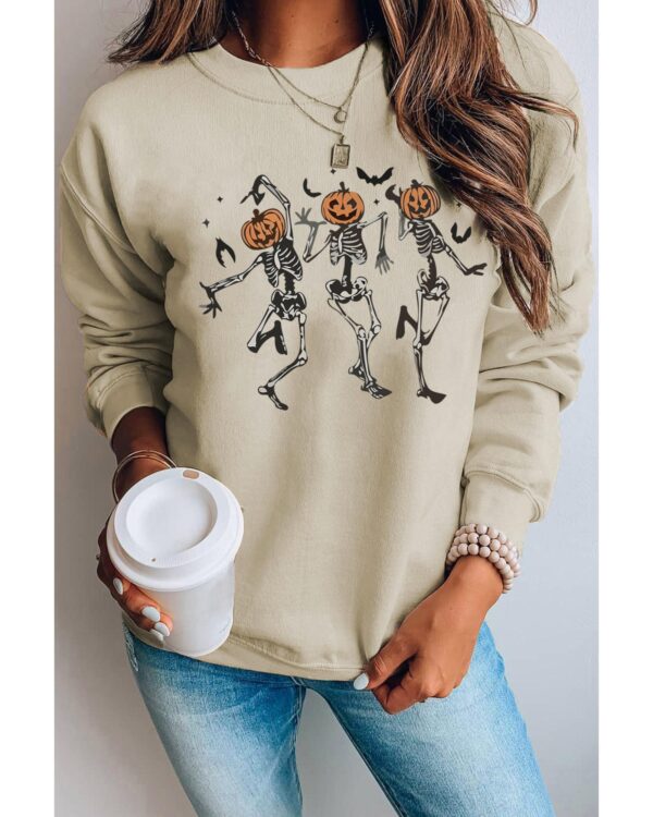 Fanno-Pumpkin Skull Graphic Crew Neck Sweatshirt for Casual Outings and Lounging XL