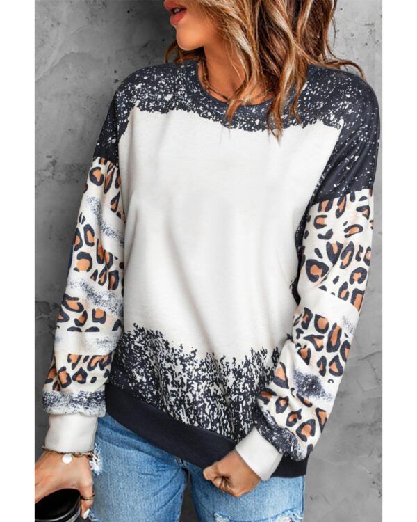 Fanno-Tie Dye Leopard Drop Shoulder Sweatshirt for Casual Comfort and