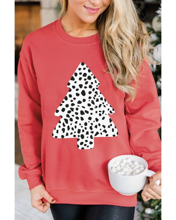 Fanno-Womens Christmas Tree Leopard Print Pullover Sweatshirt for Holiday Parties