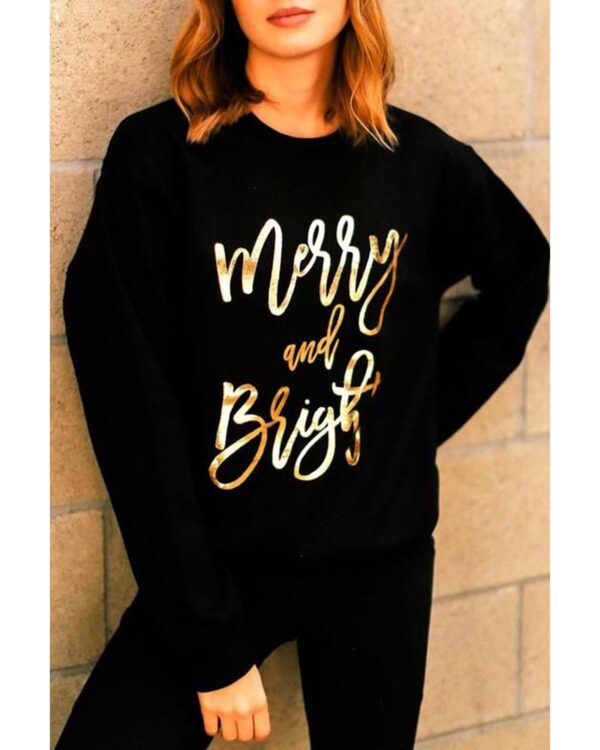 Fanno-Trendy Merry Bright Letter Print Pullover Sweatshirt for Women Cozy Casual Wear