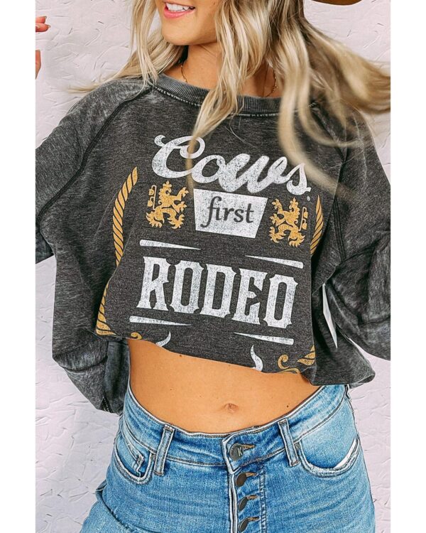 Fanno-Mineral Washed Graphic Sweatshirt with RODEO Design for Casual Western