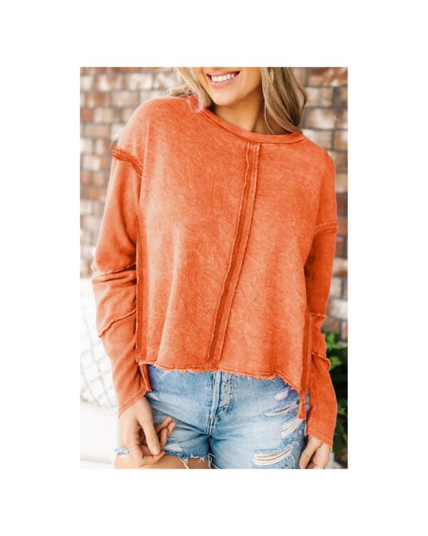 Fanno-Stylish Orange High Low Sweatshirt with Exposed Seams for Casual Athleisure Wear