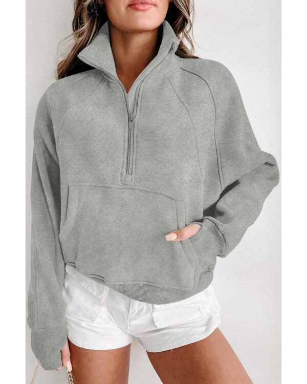 Fanno-Gray Zip-Up Sweatshirt with Stand Collar and Thumbhole Sleeves for Men and Women