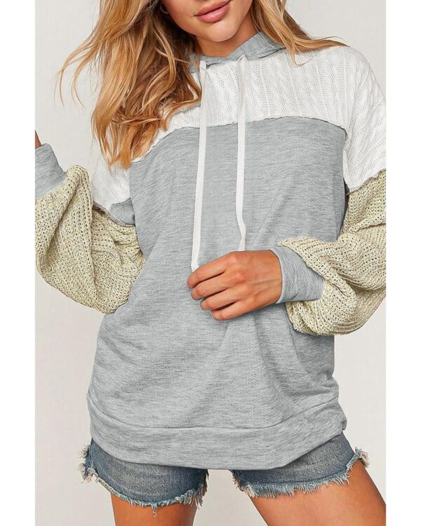 Fanno-Colorblock Patchwork Pullover Hoodie for Women Loose Fit Gray Stylish Design