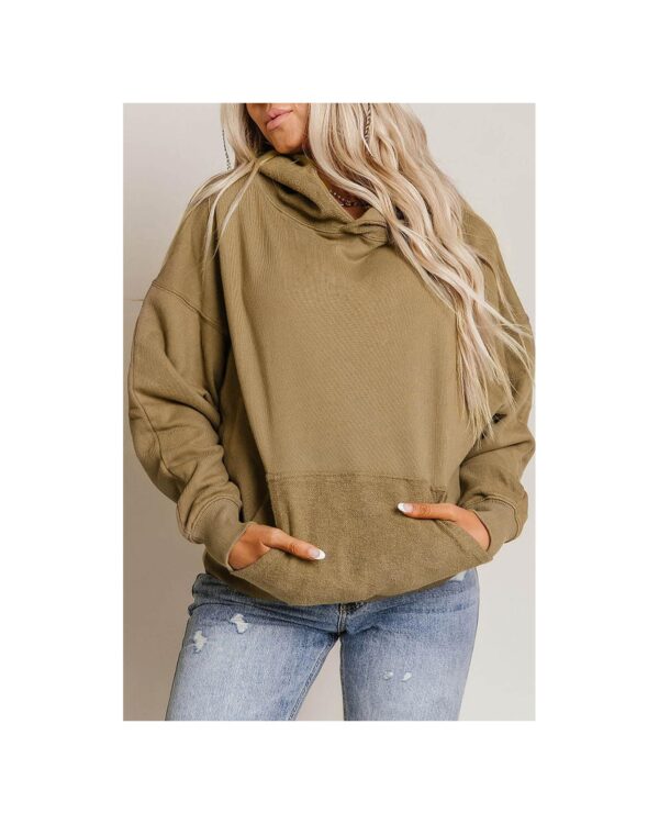 Fanno-Khaki Kangaroo Pocket Hoodie for Women Casual Trendy Comfortable Everyday Wear