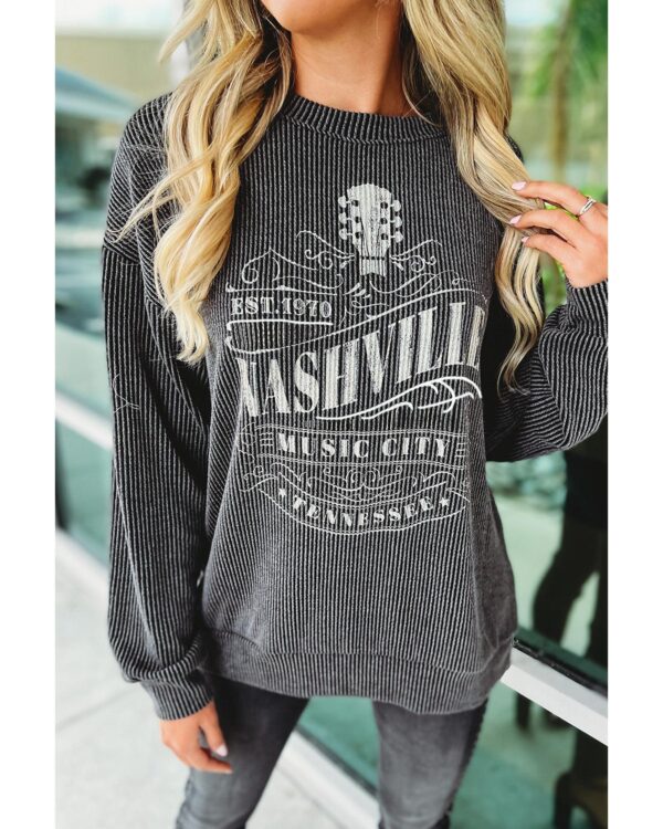 Fanno-Corded Graphic Sweatshirt for Casual Outings Comfortable Black Nashville Design