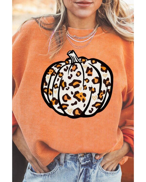 Fanno-Leopard Pumpkin Graphic Corded Sweatshirt Comfortable Fit Versatile  L