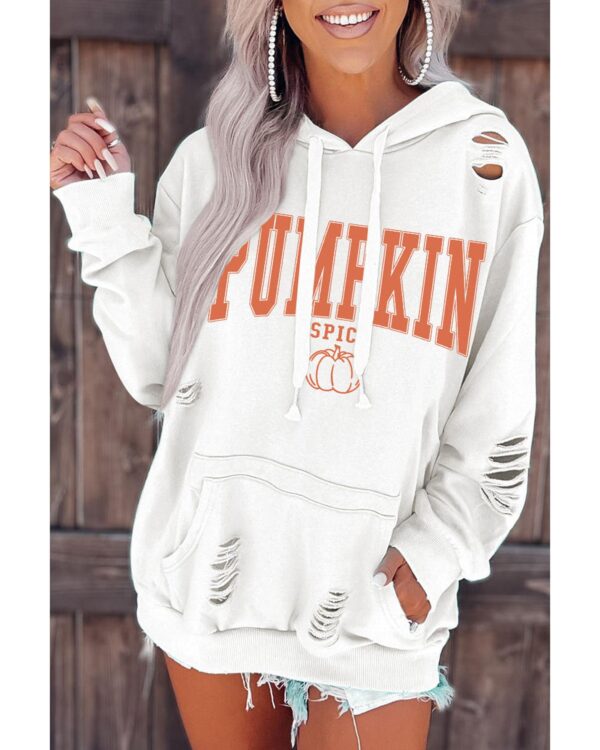 Fanno-White Pumpkin Spice Distressed Hoodie for Women Comfortable Trendy Casual Wear