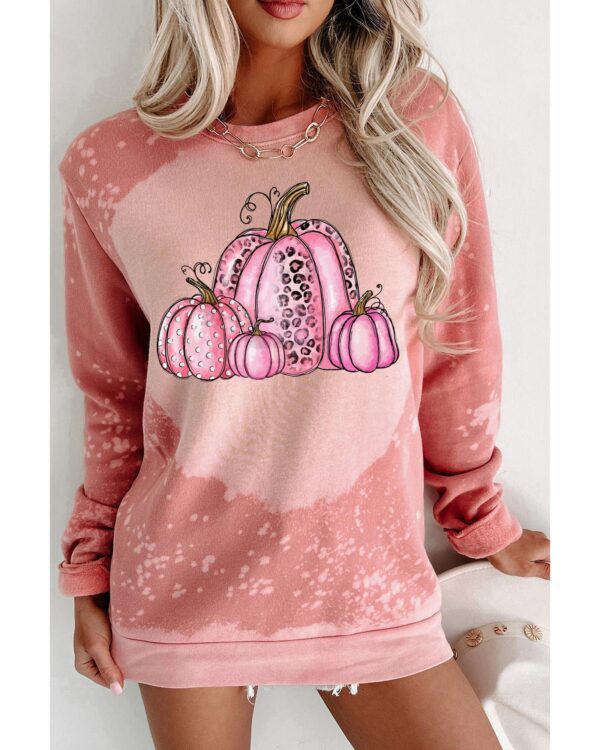 Fanno-Pink Pumpkin Graphic Bleached Tie Dye Sweatshirt for Women Casual Fashion Wear