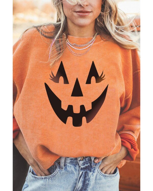 Fanno-Pumpkin Smile Face Graphic Sweatshirt for Women Comfortable Trendy Casual Wear