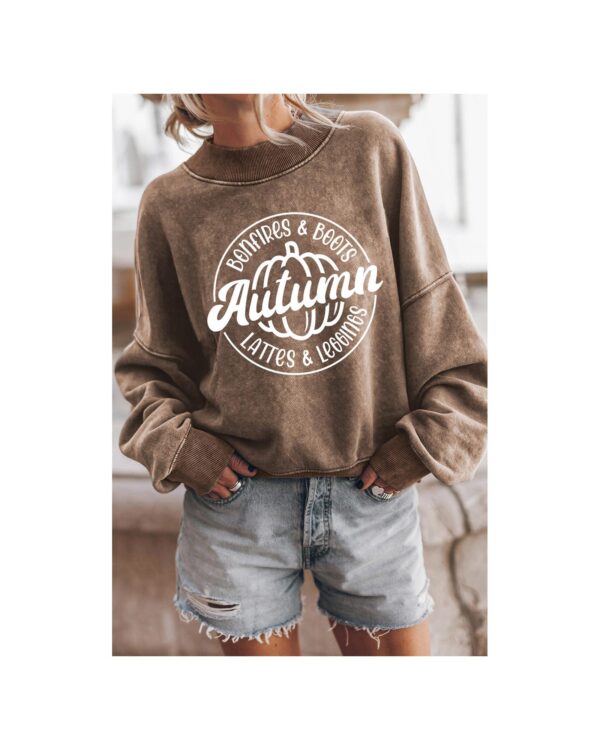 Fanno-Brown Autumn Pumpkin Print Loose Sweatshirt for Women 2XL Casual Fall Fashion